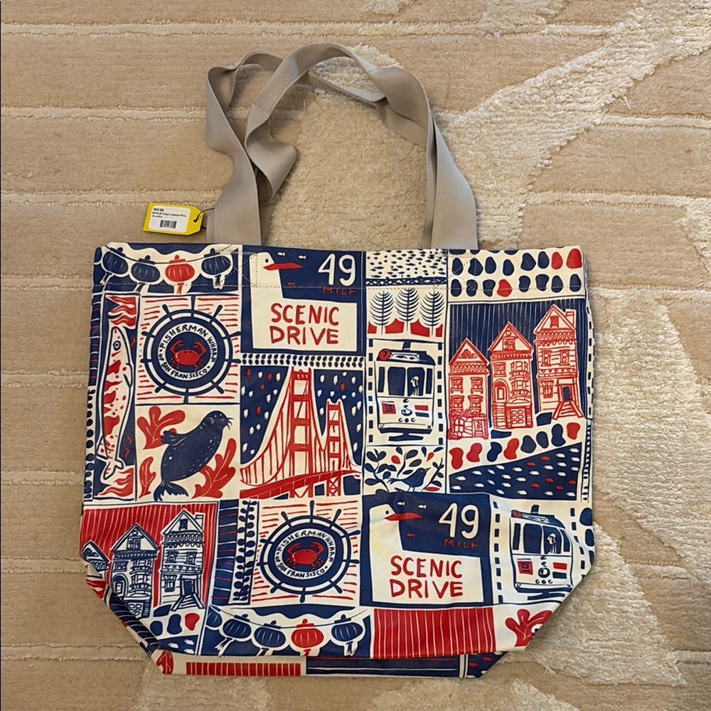 CHALOU Blue and Red Graphic Tote Bag- NWT